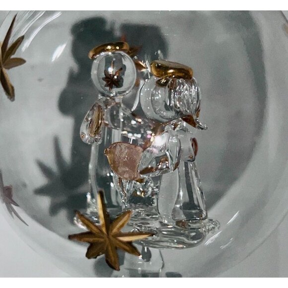 Vtg Glass Ball Ornament Christmas Gold Accents Nativity Holy Family Jesus Faith - Picture 3 of 5